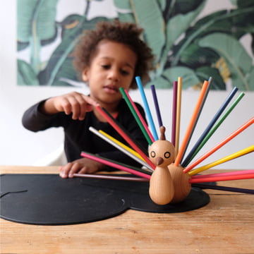 Pauwenpennenhouder incl. kleurpotloden van EO Denemarken