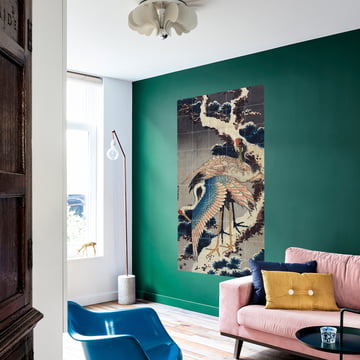 Kranen aan de tak van een besneeuwde kaak van IXXI