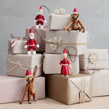 Kerstman & Kerstman houten ornamenten van Kay Bojesen in het ontwerp rood/wit