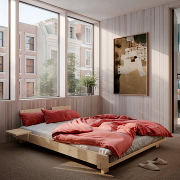 Karup Design - Sociaal bed incl. rugleuning, 2 nachtkastjes en matras beige, 140 x 200 cm, blank grenen