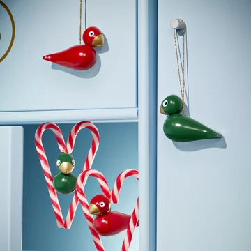 Kay Bojesen - Vogel kerstdecoratie, rood / groen (set van 2)