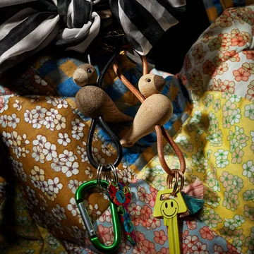 Kay Bojesen - Vogelsleutelhanger, onbehandeld eiken / goud / natuurlijk leer