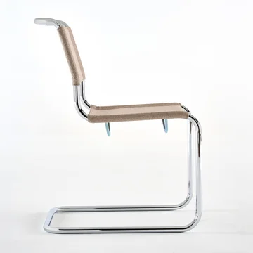 Thonet - S 33 V stoel, chroom / geel-grijs (stof Gabriel Nobel)