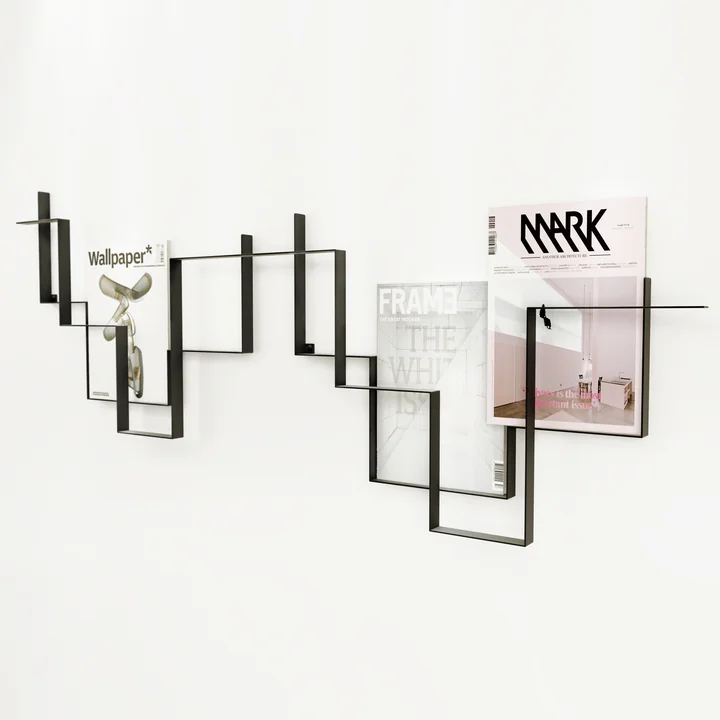 Twee van de Guidelines tijdschriftenhouders in donkergrijs aan de muur