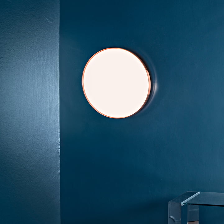 Flos - Clara Wall en Plafondlamp LED, wit met decoratieve koperen ring