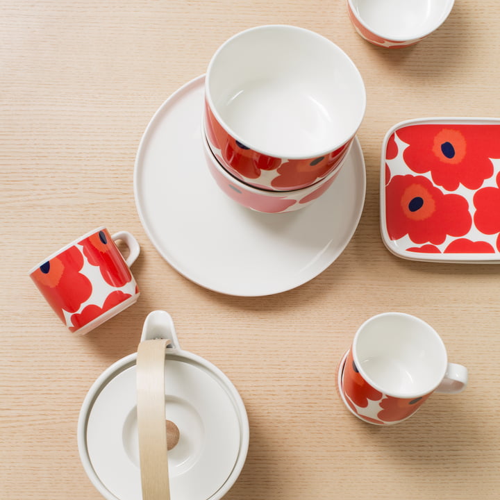 Oiva Unikko Marimekko Kom uit in wit en rood