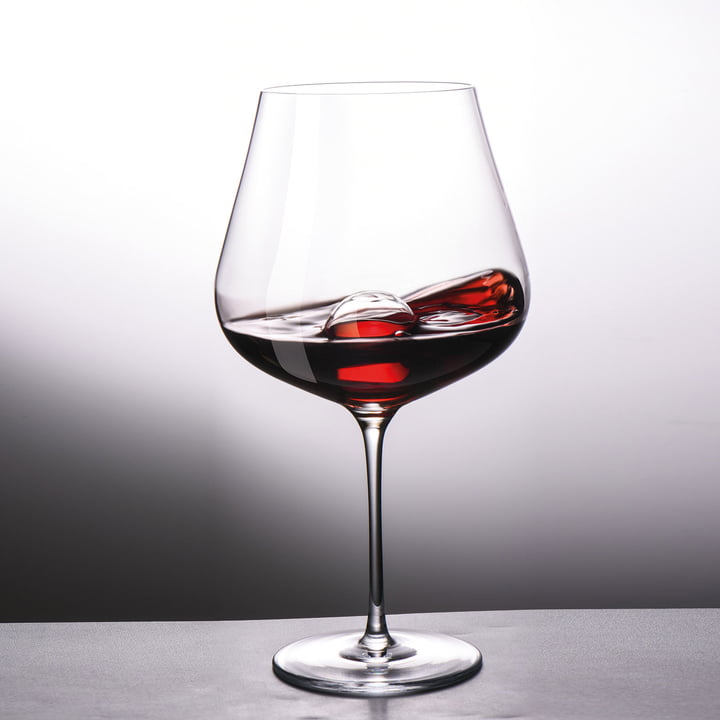 Rood wijnglas met glazen decanteerbol