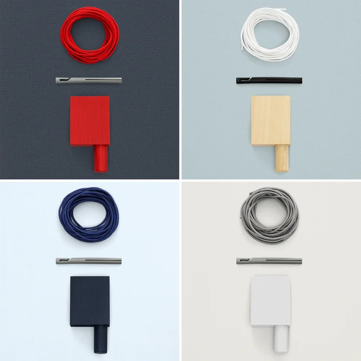 Ophangapparaat, stof en clips van het Kvadrat Ready Made Curtain in verschillende kleuren