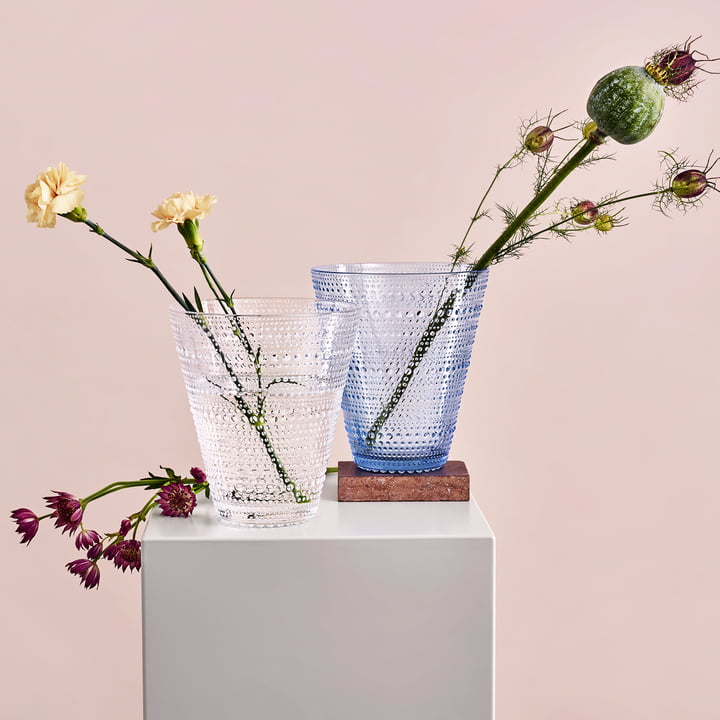 De Iittala - Kastehelmi vaas 154 mm Clear en Aqua gecombineerd