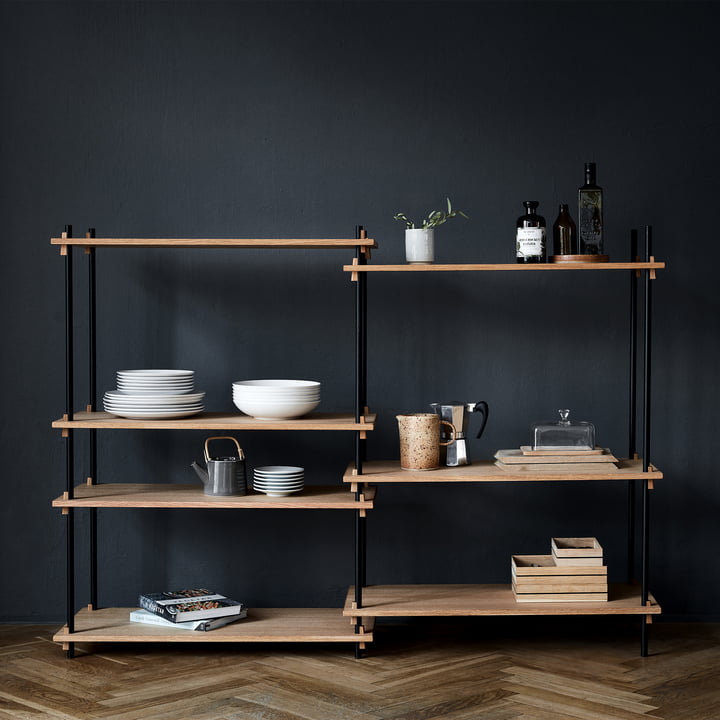 Shelving System van Moebe - Medium Dubbel, geoliede eik