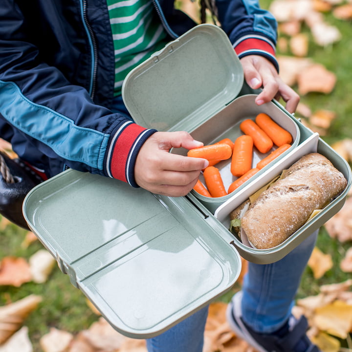 Pascal Lunchbox organic groen van Koziol met brood en groenten