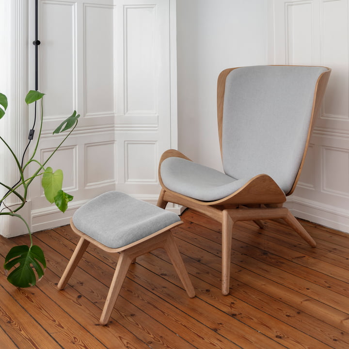 The Reader Fauteuil en voetenbank van Umage in naturel eiken /. silver grey