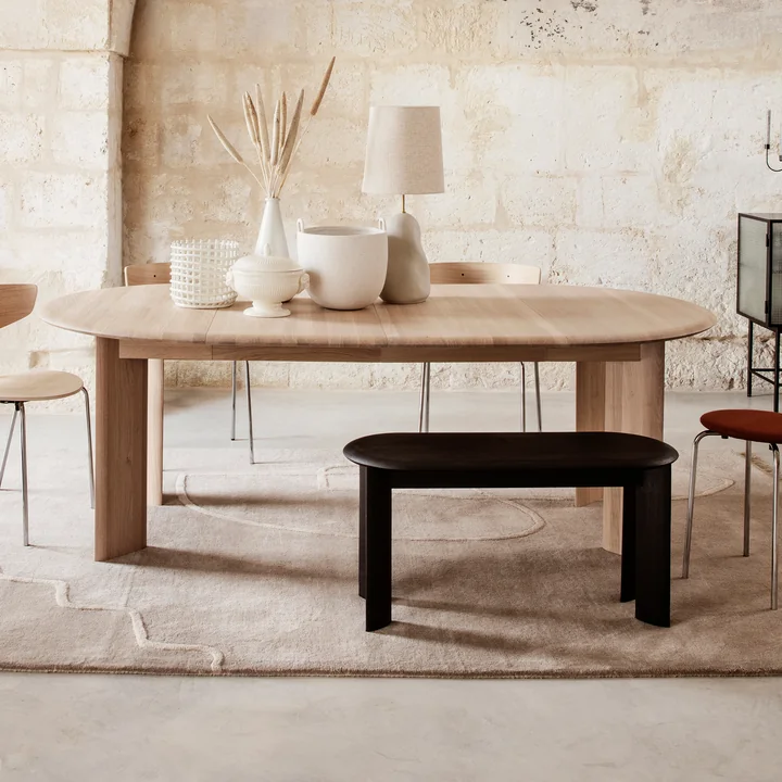 Bevel Bank, 90 x 35 cm, zwart geolied eikenhout en Bevel Tafel van Ferm Living