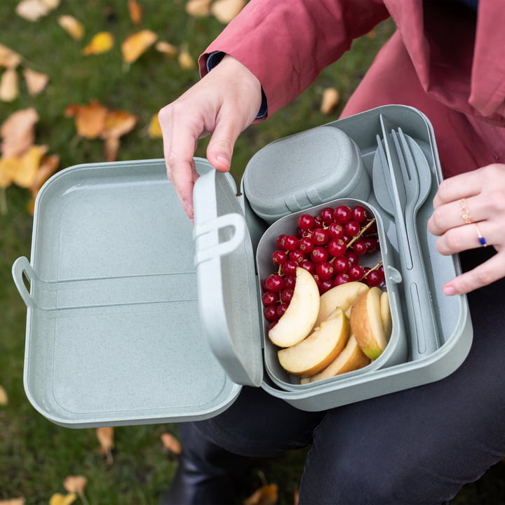 Pascal Ready Lunchbox set met Klikk bestek van Koziol in organic grijs