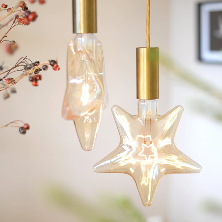 LED Star, E 27 / 0,75 W, goud amber, dimbaar van NUD Collection