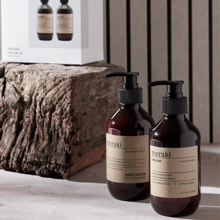 De Northern Dawn handzeep en handlotion uit de cadeauverpakking van Meraki