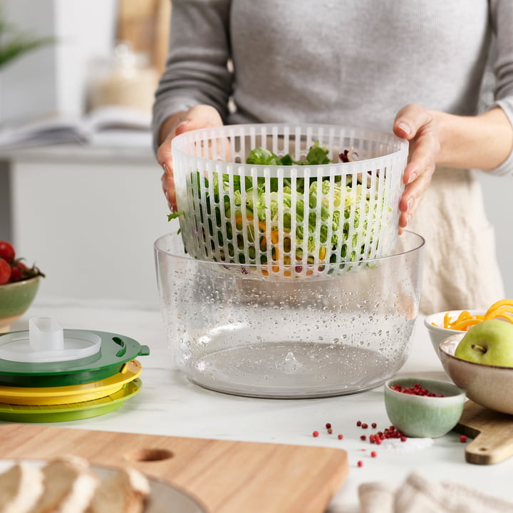 De slacentrifuge in de Multi-Prep saladebereidingsset van Joseph Joseph