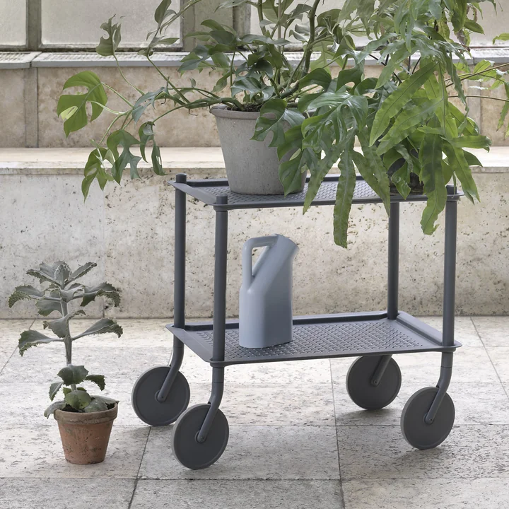 Flow Muuto De zijtrolley van met planten en gieter