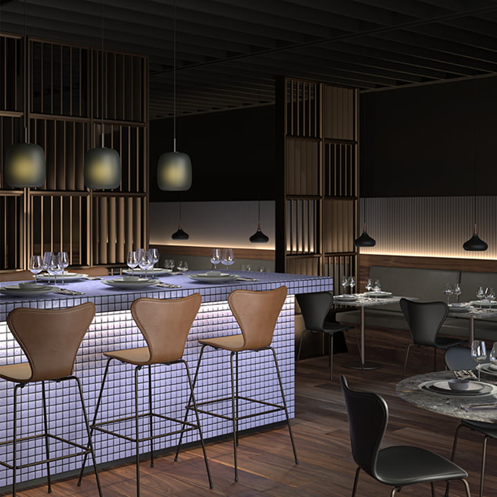 De Maluma H350 hanglampen van Fritz Hansen in het restaurant