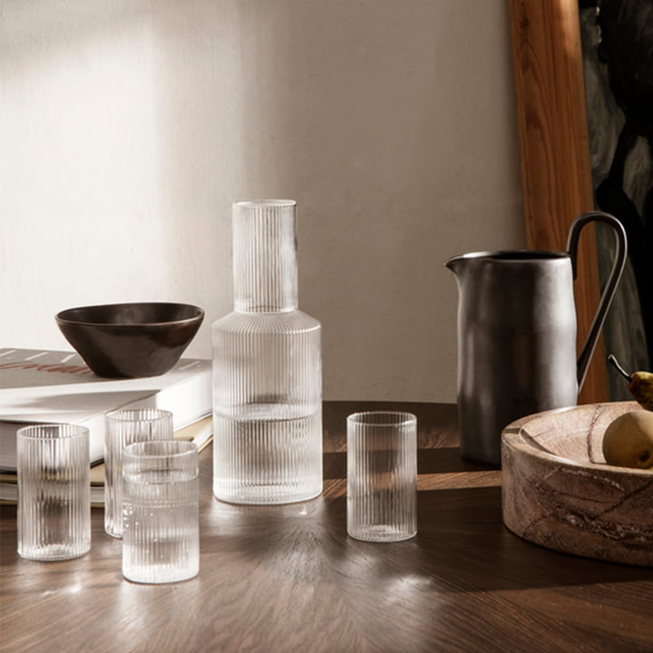 Ripple Glazen (set van 4) en karaf van ferm Living