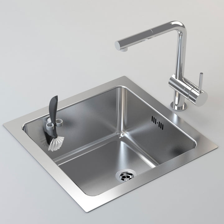 De afwasborstelhouder van Happy Sinks houdt magnetisch vast