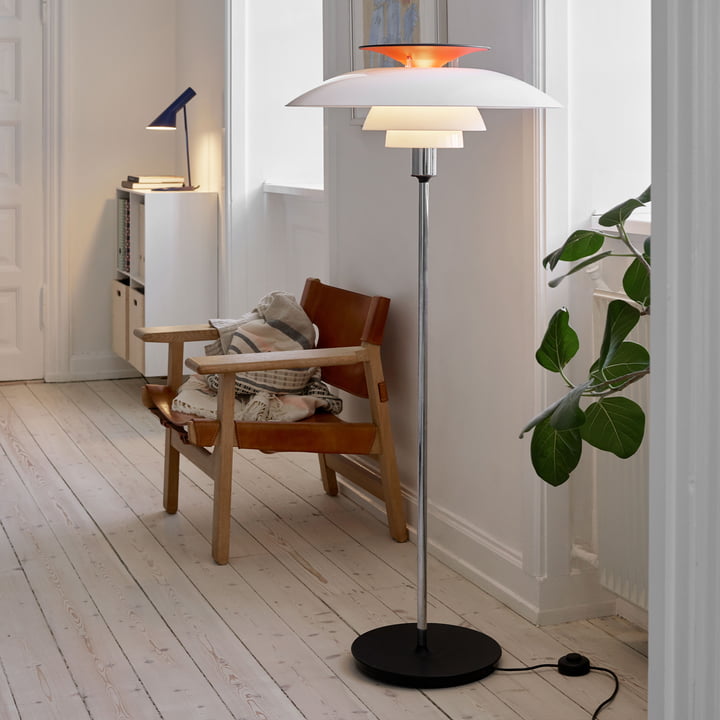 Designlamp met drie lampenkappen in de woonkamer