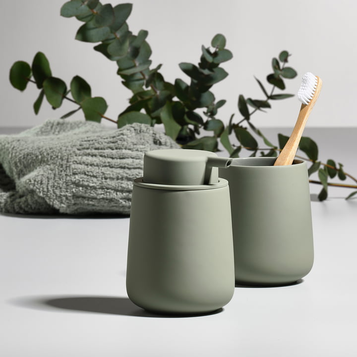 Nova One Zone Denmark Zeepdispenser en tuimelaar voor tandenborstels van in matcha green