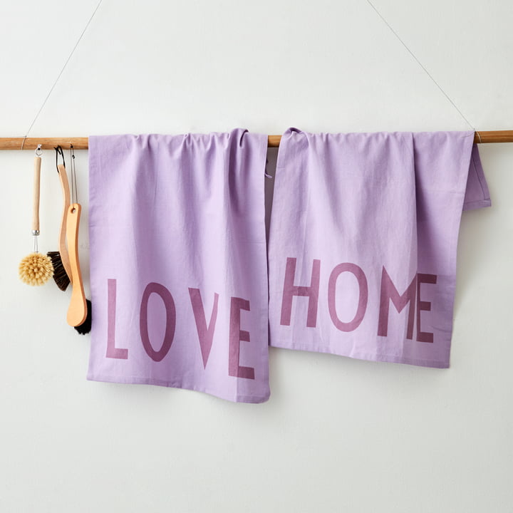 Favourite Theedoek in Love / Home, lavendel (set van 2) van Design Letters