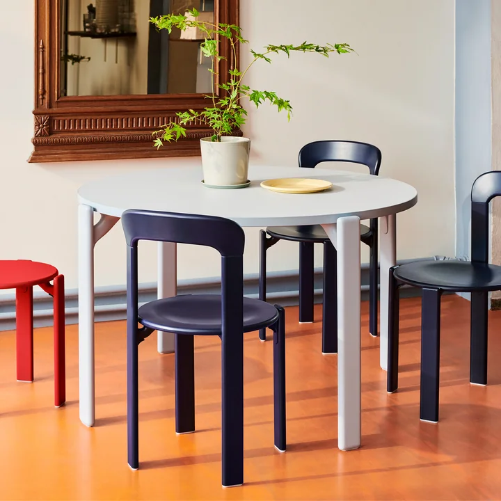 Rey Eettafel, Ø 128,5 cm, slate blue / laminaat lichtgrijs van HAY