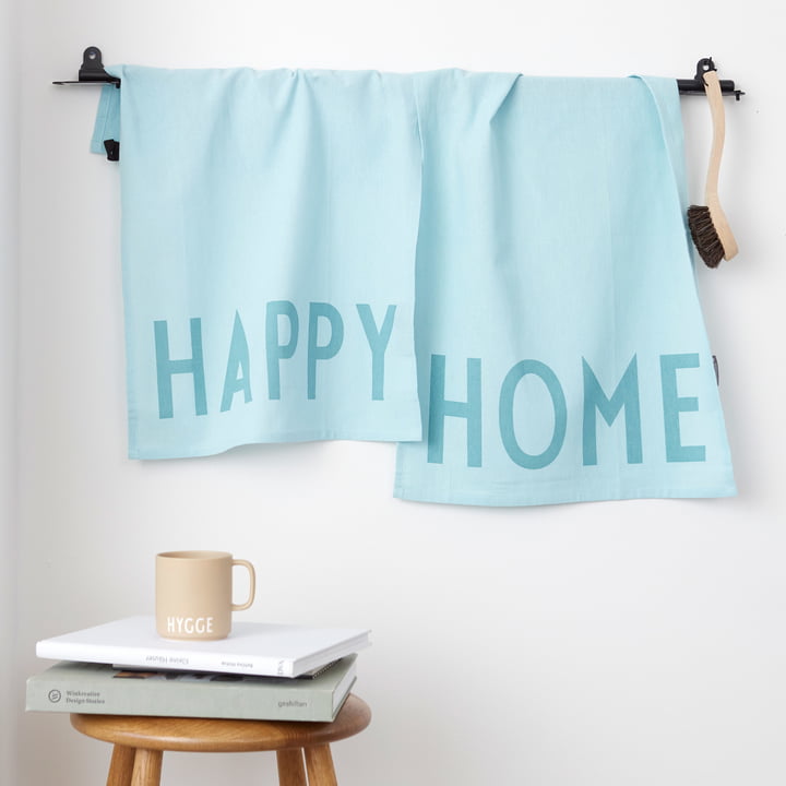 Favourite Theedoek, Happy Home in light blue (set van 2) van Design Letters