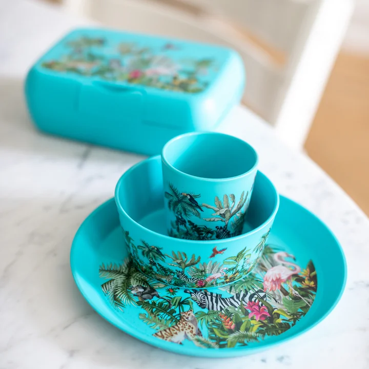 Connect Kinderservies set Jungle, organic turquoise (set van 3) by Koziol