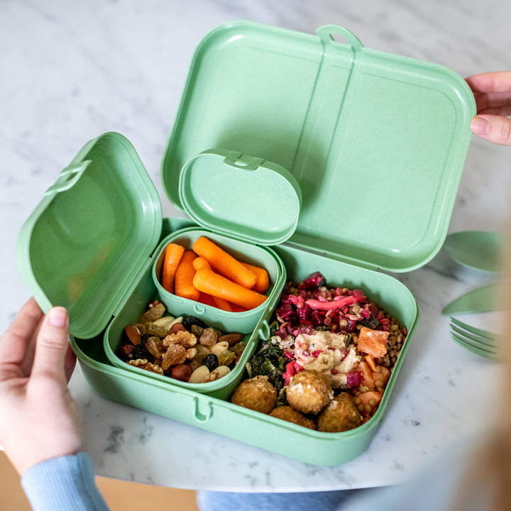 Pascal Ready Lunchbox set met Klikk bestek, nature leaf green by Koziol