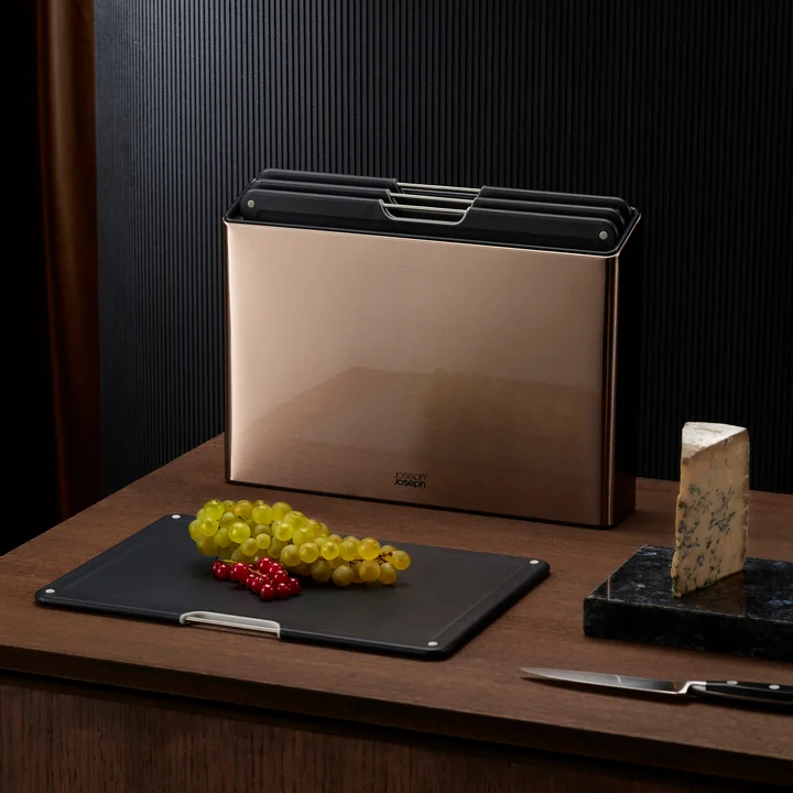 Folio Stalen snijplanken, carbon roségoud (4 stuks) per Joseph Joseph