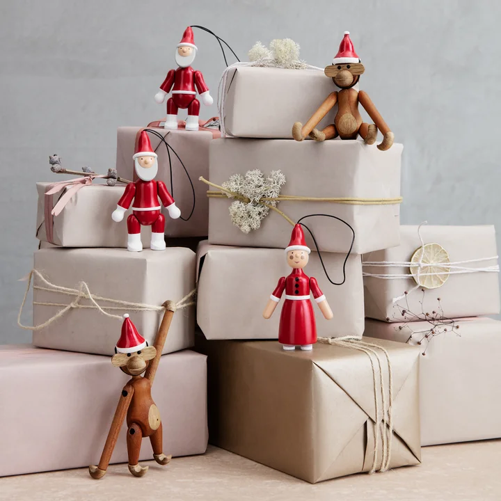 Kerstman & Kerstman houten ornamenten van Kay Bojesen in het ontwerp rood/wit