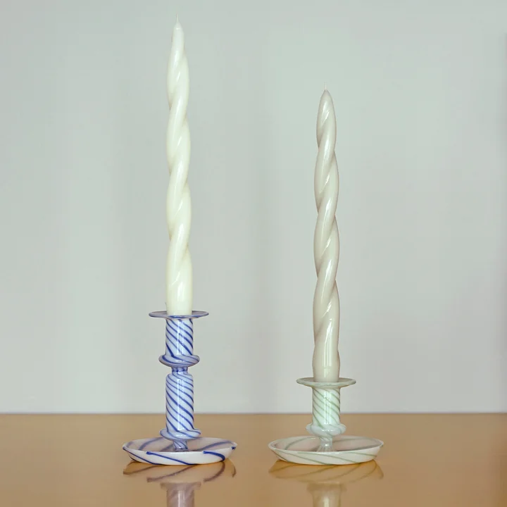 Flare Kandelaar, melk/groen en melk/blauw by HAY