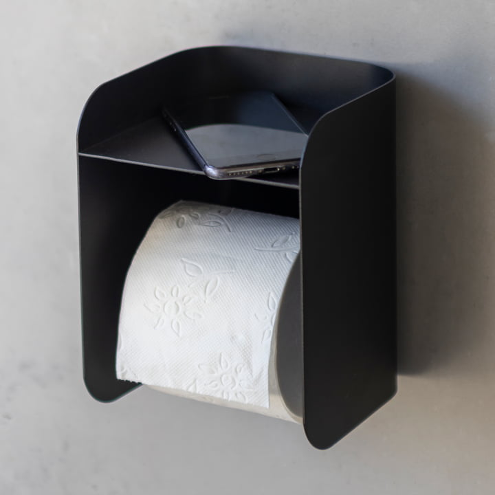 Carry Toiletrolhouder met legplank van Mette Ditmer in de kleur zwart