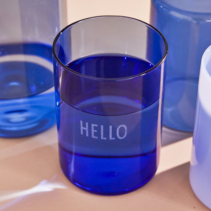 AJ Favourite Drinkglas, Hello / blauw by Design Letters