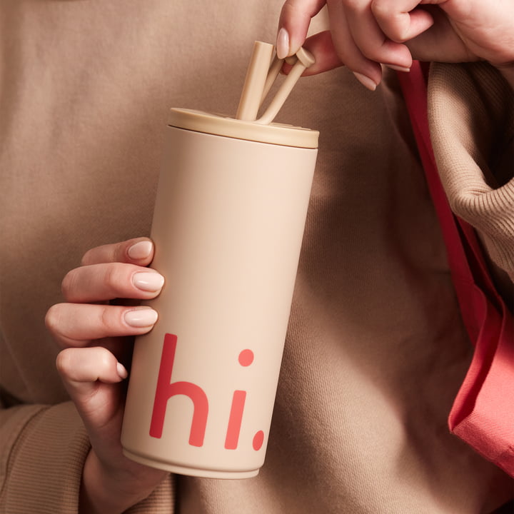 Hi Travel Drinkrietjesbeker, 0,5 l, beige by Design Letters