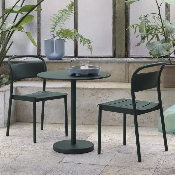Linear Steel Bistrotafel Outdoor, Ø 70 x H 73 cm, donkergroen van Muuto
