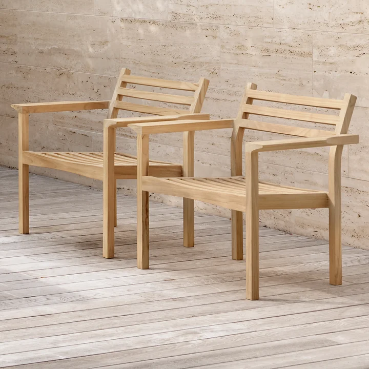 AH601 Outdoor Lounge Chair, teak onbehandeld door Carl Hansen