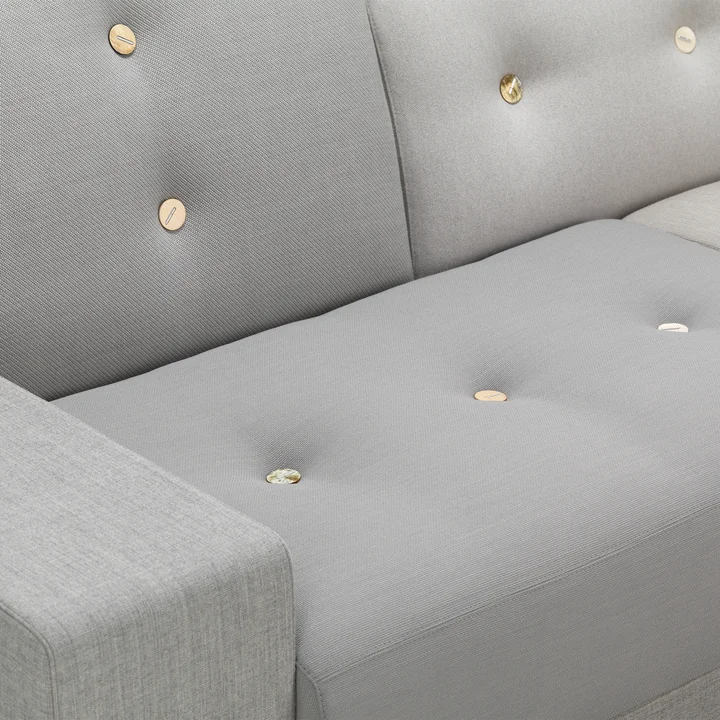 Polder Sofa met voetenbank, armleuning links / grijs (Mix The Pebble Greys 04) (Knopset light 01) by Vitra
