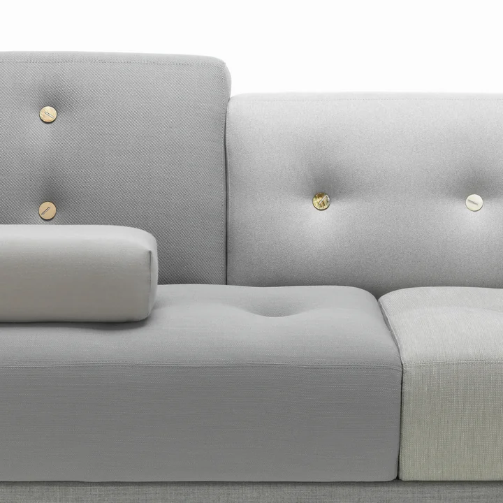 Polder Sofa met voetenbank, armleuning links / grijs (Mix The Pebble Greys 04) (Knopset light 01) by Vitra