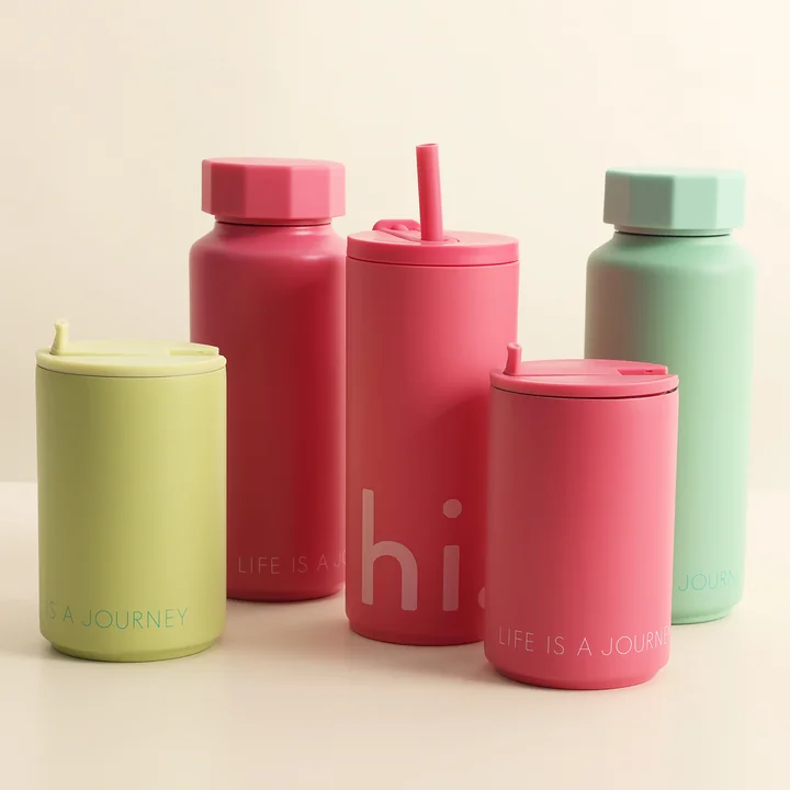 AJ thermosfles Hot & Cold van Design Letters in de versie cherry pink / green bliss
