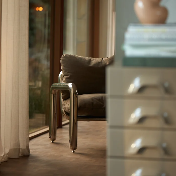 Chrom - Loungestoel, canvas - bruin van HKliving