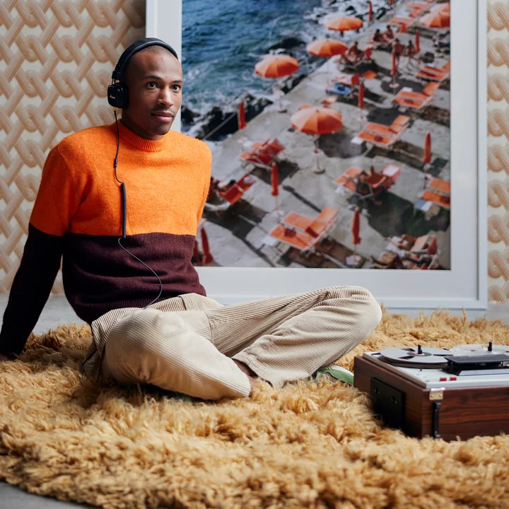 Amalfi fotografie en Fluffy vloerkleed, Ø 200 cm, karamel van HKliving