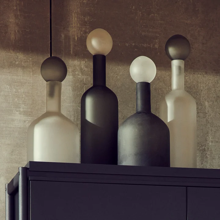 Pols Potten - Bubbles & Bottles Karaf, mat zwart & wit (set van 4)