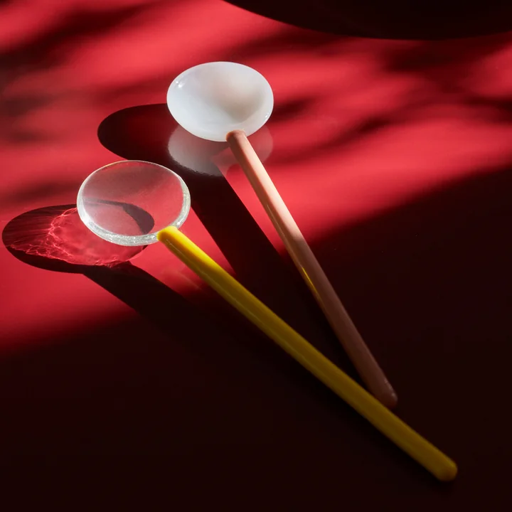 Glazen lepelset van HAY in de uitvoering rond, lichtgeel/bruin (set van 2)