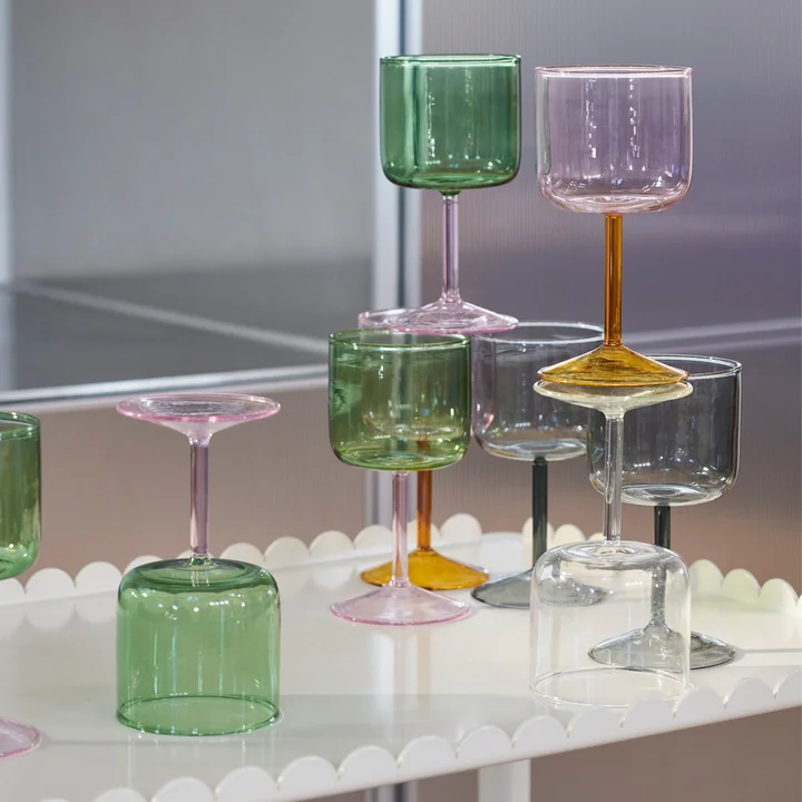 Tint Wijnglas van HAY in de uitvoering groen / roze (set van 2)