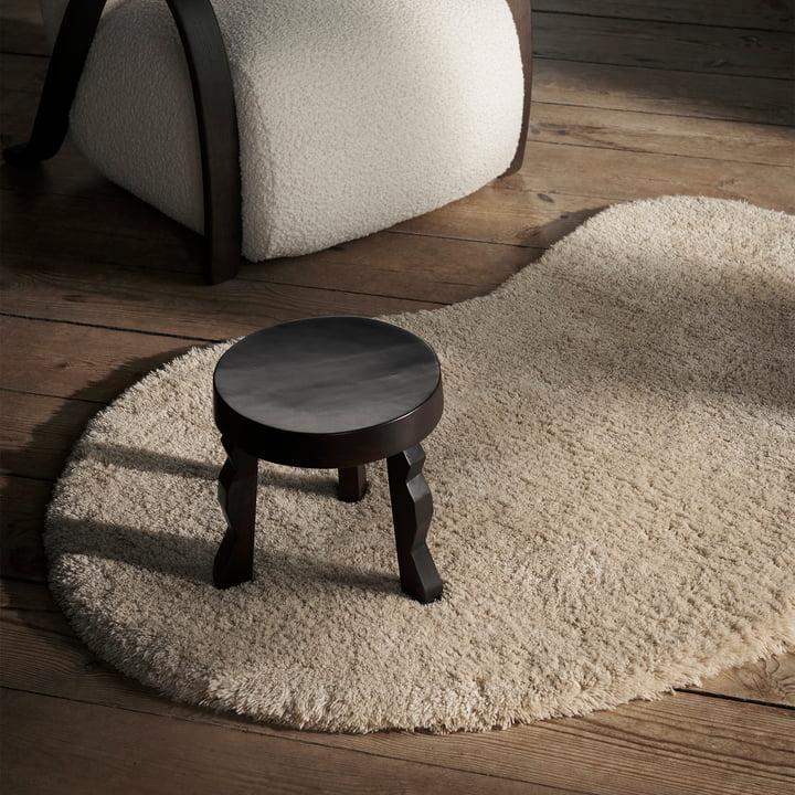 Forma Wollen vloerkleed S, Ash Brown, Faye Stool by ferm Living