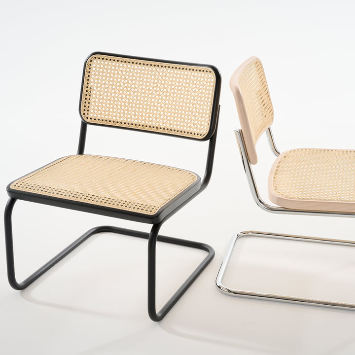 Thonet - S 32 VL Loungestoel, RAL 9005 (gitzwart) / zwart gebeitst beuken (TP 29) / vlechtwerk met steunstof